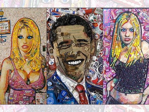 Artista reproduz imagem de famosos com lixo. Tem Obama, Aguilera...