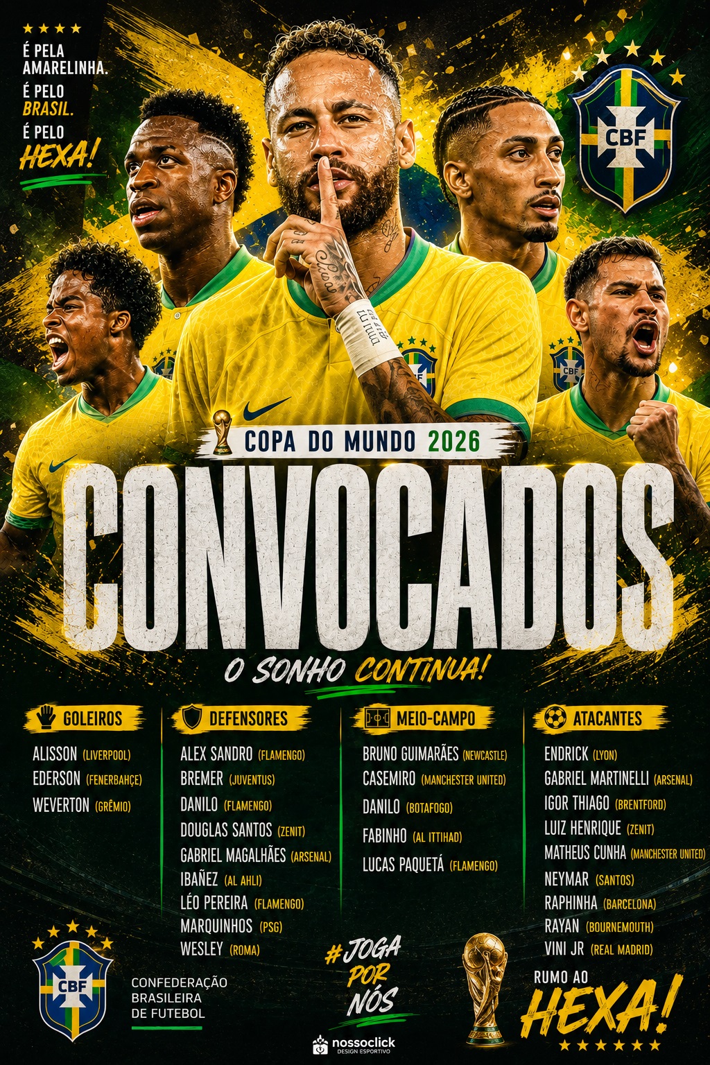 Brasil divulga convoca&ccedil;&atilde;o para a Copa do Mundo de 2026